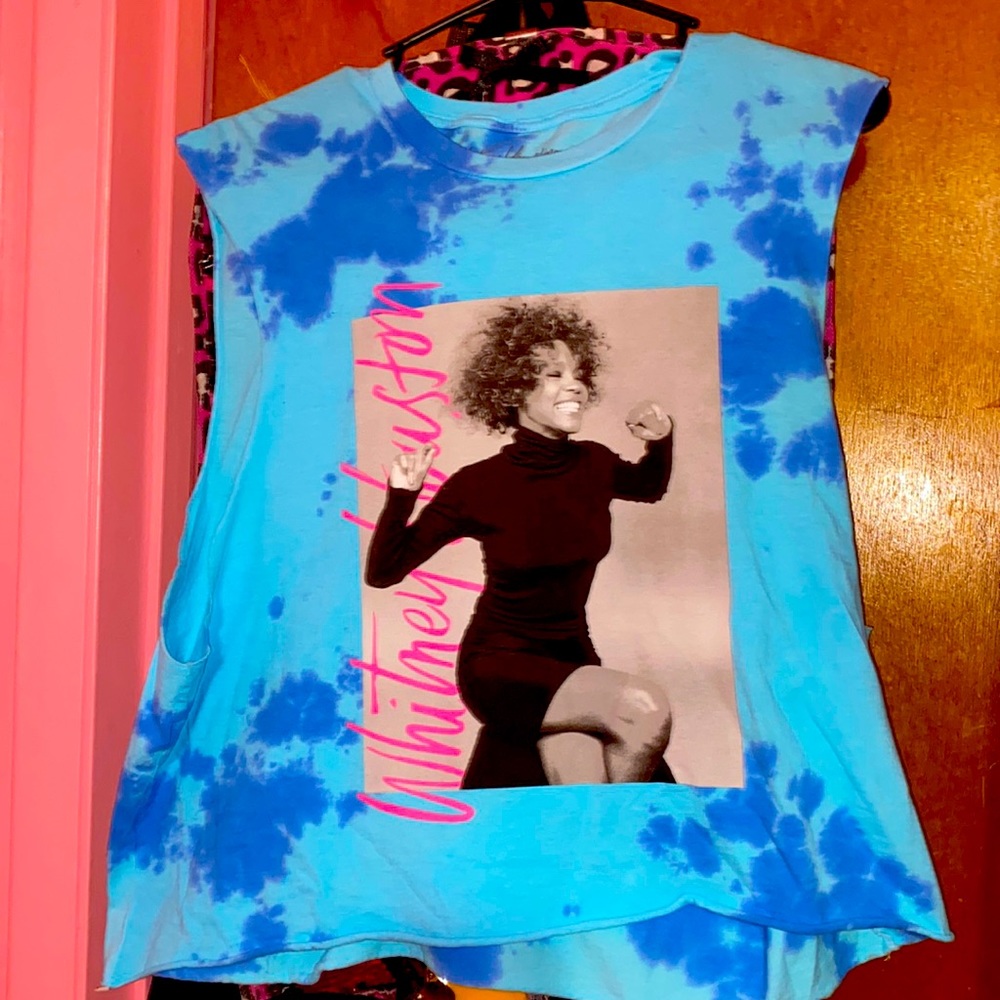 Tie dye blue Whitney Houston shirt